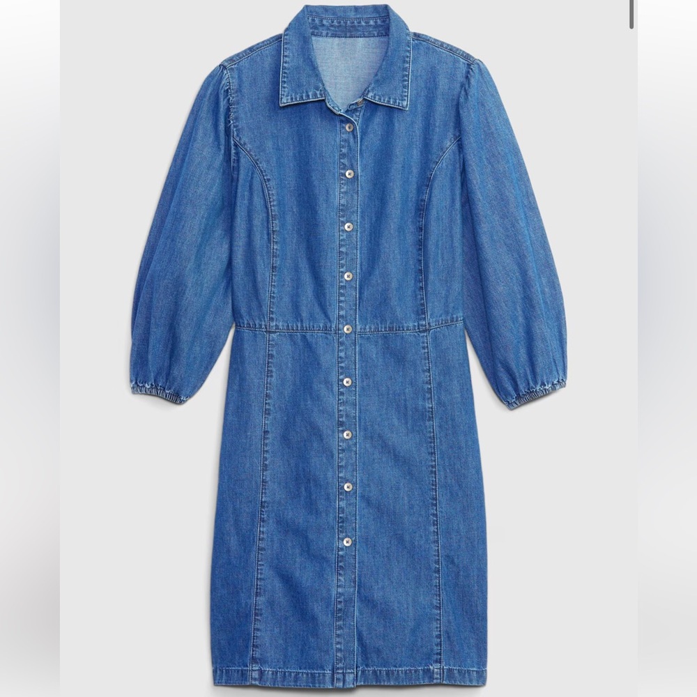 Gap Organic Cotton Puff Sleeve Denim Mini Dress nwt - Picture 1 of 6